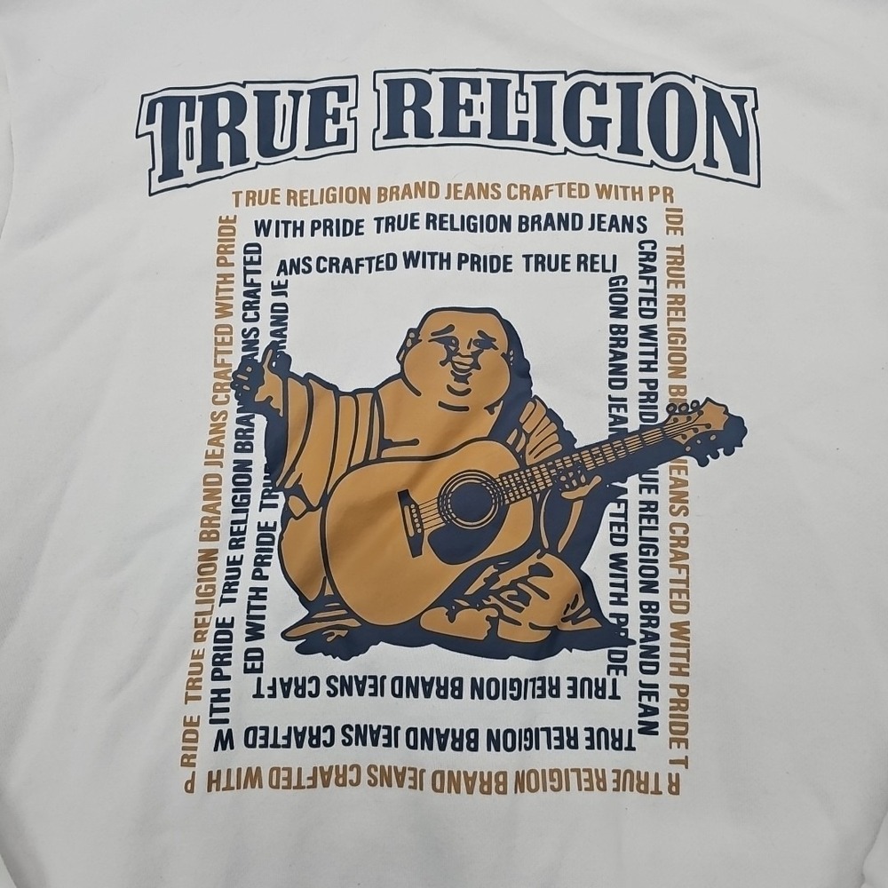 True Religion Hoodie Mens Large White Full Zip Sweatshirt Buddha Logo Streetwear - Picture 1 of 10